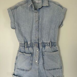 Zara Sky Blue Denim Romper